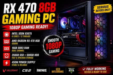 RX 470 8GB Gaming PC, Xeon 6C/12T, 16GB RAM, SSD + HDD, 1080p gaming