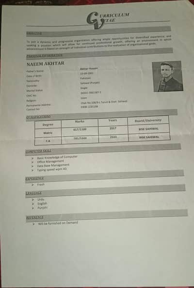I need other job My Study F. A