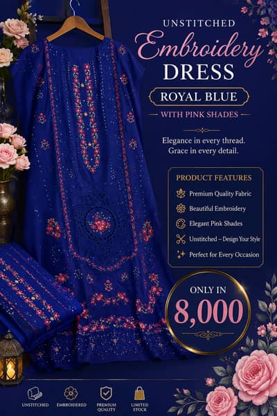 Lawn Stitched Dress / Elegant Eid Dress for Women / Ready to wear Dres