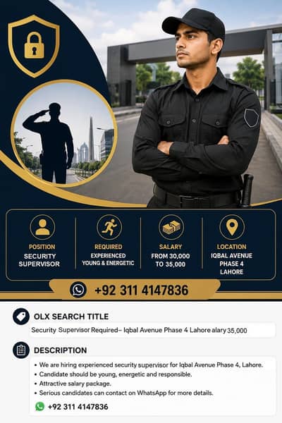 Security Supervisor Job in Iqbal Avenue Phase 4 Lahore