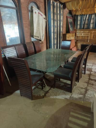 ten seater dining sheeham wood made glass top