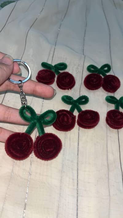 Pipe cleaner cherry keychain