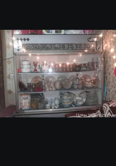 wooden and glass crockery show case