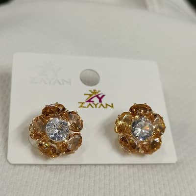 Floral Gemstone Earrings Gold- Eid Special | Nazar-e-Naaz