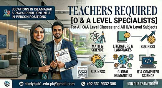 Experienced Teachers Required For O/A levels all subjects
