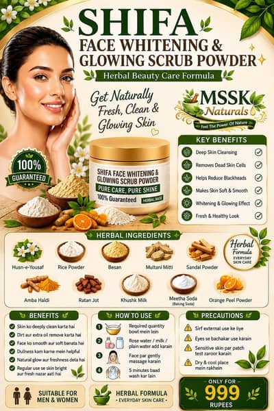 Shifa Gold Herbal Face Whitening Scrub Powder Glowing and Fresh Skin
