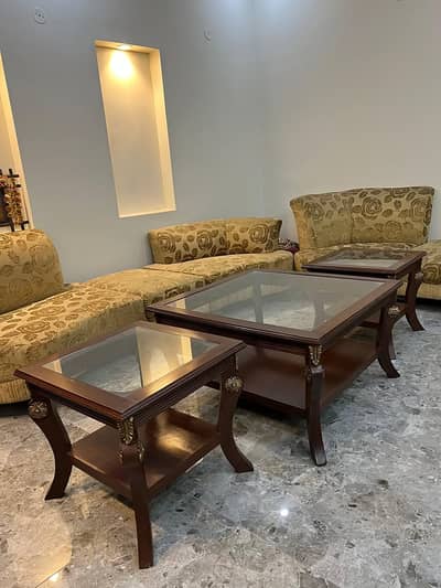 3-Piece Wooden Center Table Set – Elegant Design with Glass Top