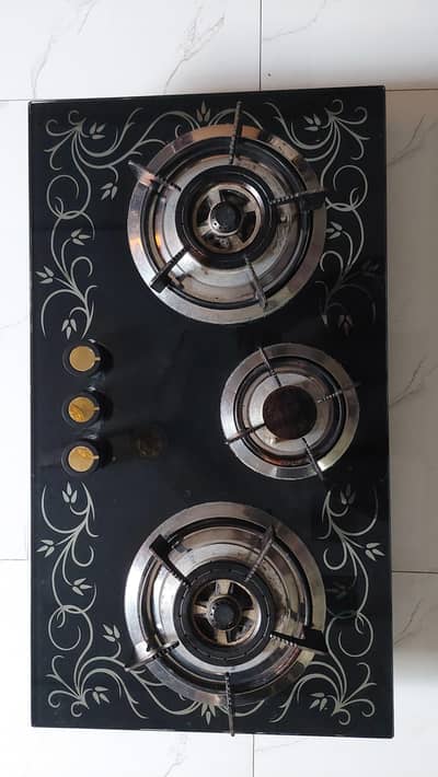 New/Unused Elegant Black Glass Kitchen Hob (3 Burner)
