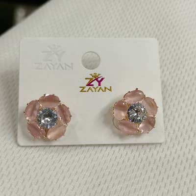 Floral Gemstone Earrings Pink - Eid Favourite | Nazar-e-Naaz