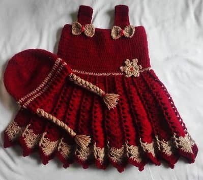 handmade crochet  baby frock & cap set| winter dress 0-2 year
