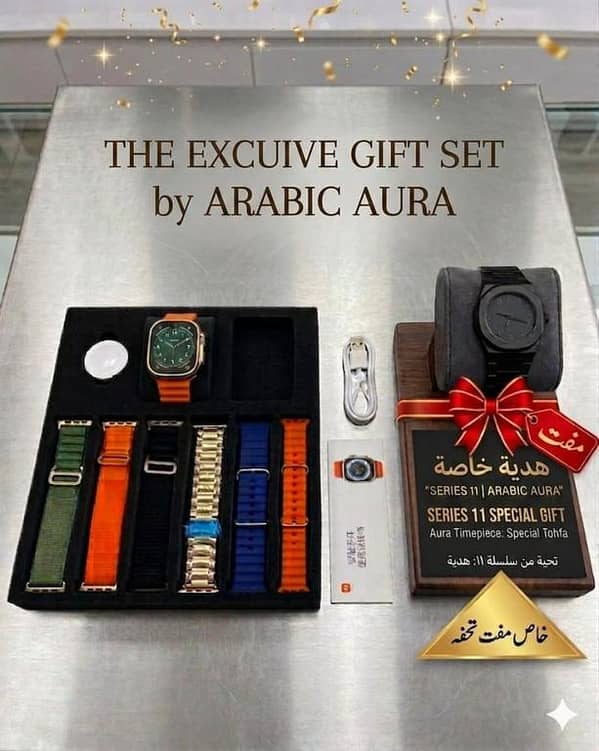 FREE Arabic Aura Watch Included | Series 11 Ultra Smart Watch Collection ⌚ Premium Luxury Smartwatch Combo with 11 Stylish Straps Bluetooth Calling, Fitness Tracking & Ultra HD Display  Wireless Charger + Luxury Gift Box Packing Included