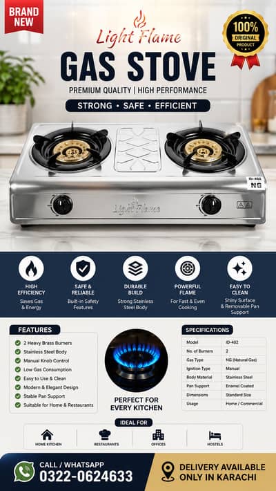 Light Flame Stainless Steel 2 Burner Gas Stove | Heavy Quality