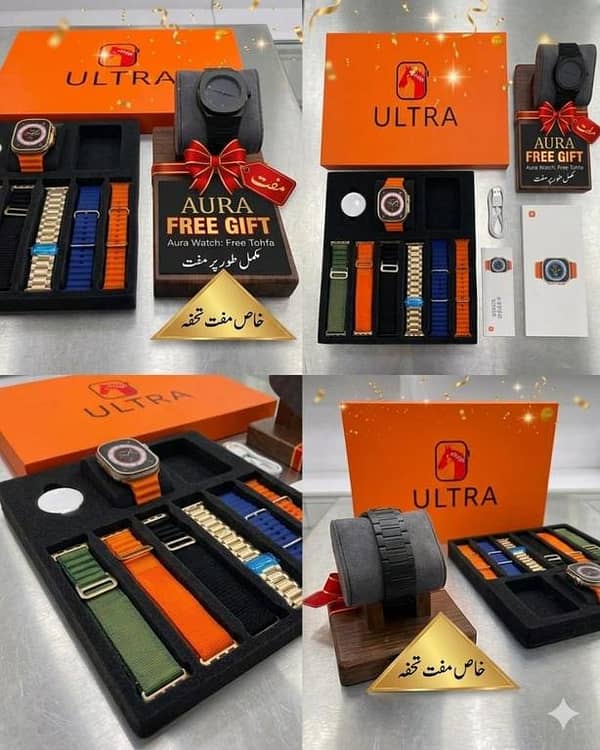 FREE Arabic Aura Watch Included | Series 11 Ultra Smart Watch Collection ⌚ Premium Luxury Smartwatch Combo with 11 Stylish Straps Bluetooth Calling, Fitness Tracking & Ultra HD Display  Wireless Charger + Luxury Gift Box Packing Included