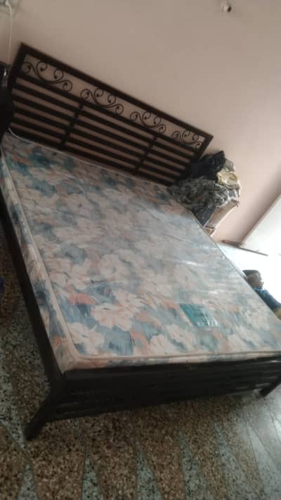 iron bed , mattress (double bed size), almari(triple door) , divider