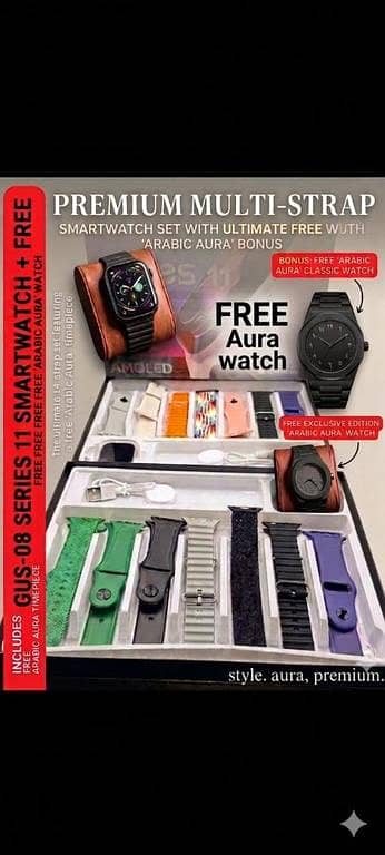 FREE Arabic Aura Watch Included | Series 11 Ultra Smart Watch Collection ⌚ Premium Luxury Smartwatch Combo with 11 Stylish Straps Bluetooth Calling, Fitness Tracking & Ultra HD Display  Wireless Charger + Luxury Gift Box Packing Included