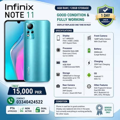 Infinix Note 11 | 6GB RAM 128GB | Good Condition | 15,000 PKR