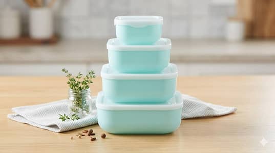 Stylish Pink 4 Pcs Plastic Bowl Set With Lids