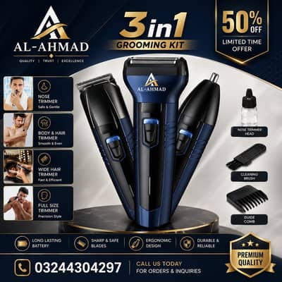Kemei KM-6332 3-in-1 Grooming Kit - Rechargeable Trimmer for Beard