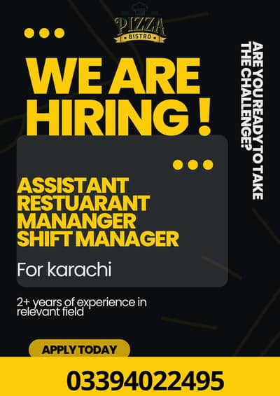ARGM, SM rider, order taker, kitchen Assistant, Cashier