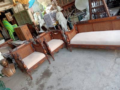 wooden cane solid sofa set antique benth berh rattan sheesham wooden