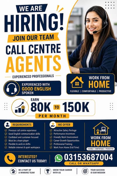 Experienced Call center Agents Required.