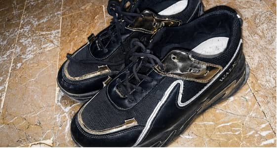 Black Chunky Sneakers Size 9 with Gold Detail - Good Condition