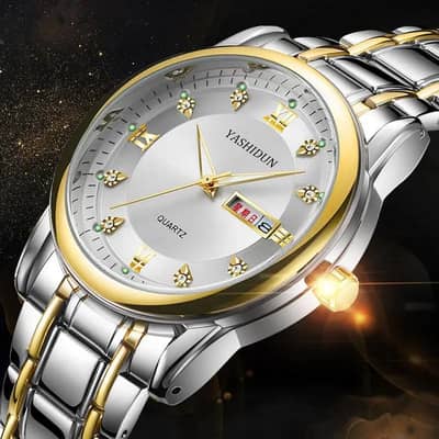 Men's Luxurious Gold Steel Watch with Luminous Dial