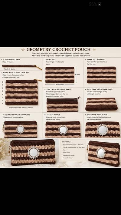 Geometry crochet pouch step by step digital guide for beginners