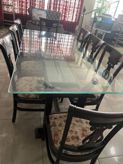 Dining Table | 8 Chairs Dining Table | Wooden Dining |Glass top dining