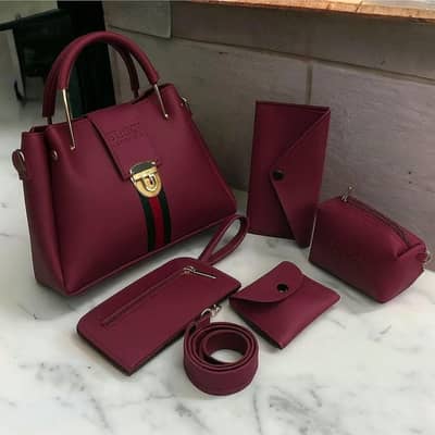 5 Piece Rexine Handbag Set For Girl