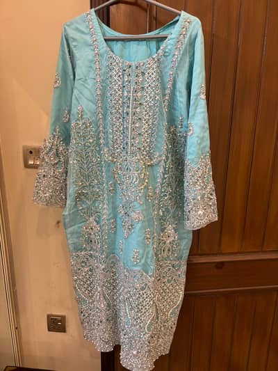 3-piece beautiful aqua suit with heavy embellishments