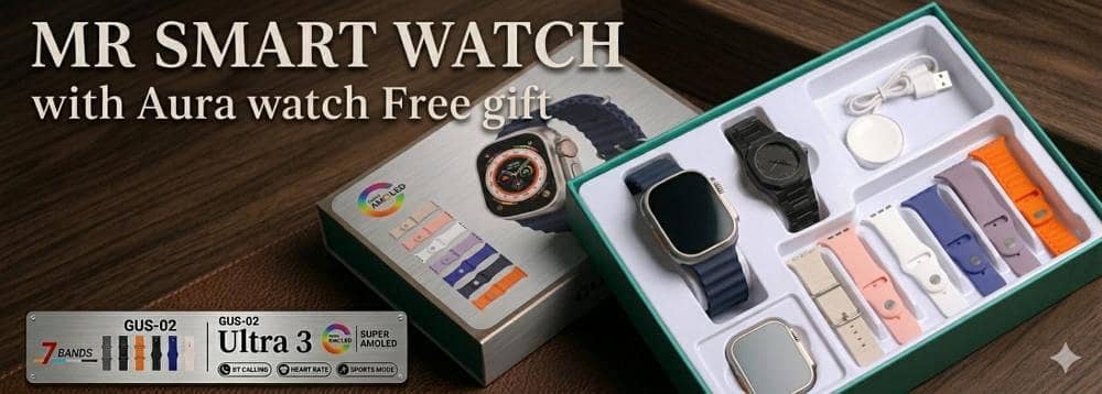 FREE Arabic Aura Watch Included | Series 11 Ultra Smart Watch Collection ⌚ Premium Luxury Smartwatch Combo with 11 Stylish Straps Bluetooth Calling, Fitness Tracking & Ultra HD Display  Wireless Charger + Luxury Gift Box Packing Included