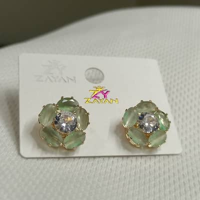 Floral Gemstone Earrings Green - Eid Collection | Nazar-e-Naaz