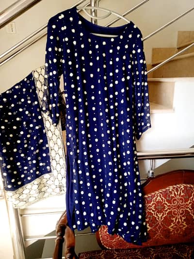 3 peice Navy blue heavy embroidery dress