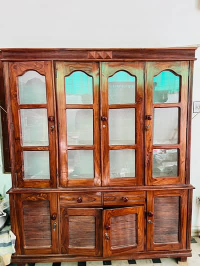 Solid Wood Crockery Showcase | Wooden Kitchen Utensils Cabinet