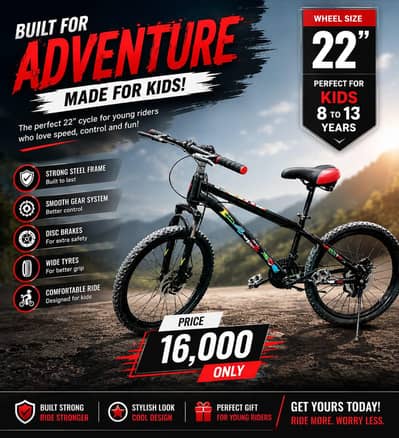 22" Kids Mountain Bike  -  Stylish ,  Strong and Adventure Ready