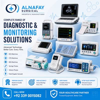 ECG, CTG, EEG machines, Syring, Infusion Pump, fetal doppler sonicaid