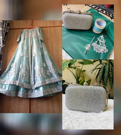 Brand new Walima maxy with matching bangels, clutch and jewelry. .