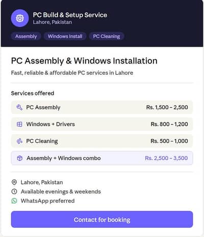 PC Assembler and Window install Service-Lahore