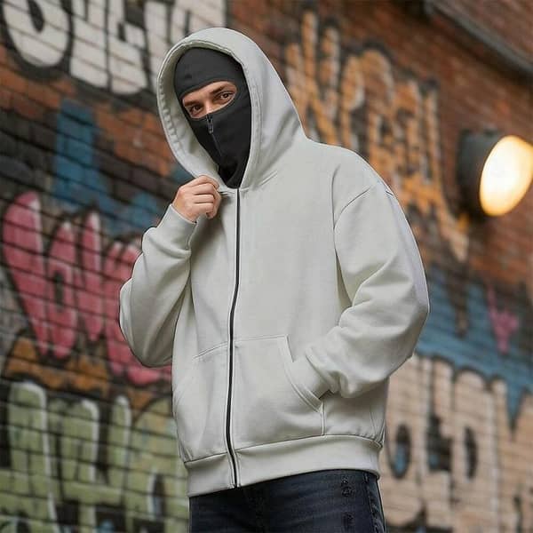 Balaclava Ninja Zipper Hoodie for Men – Full Face Mask Hoodie | Winter Windproof Streetwear | Stylish Warm Ninja Jacket