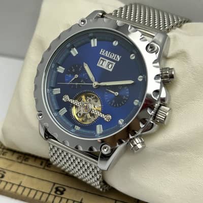 • HAIQIN Automatic Watch - Blue Dial with Big Date & Dual Sub-dials