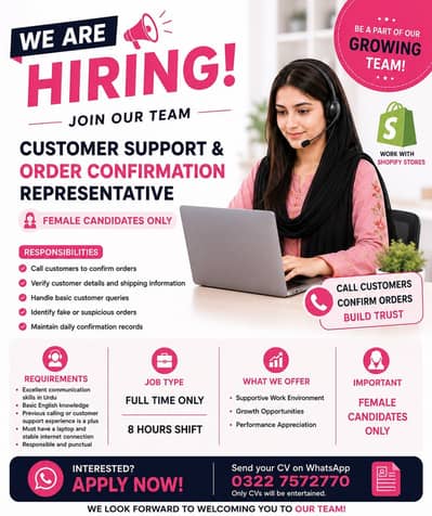 Female Customer Support & Order Confirmation Representative