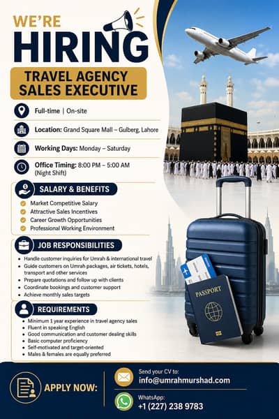 Travel Agency Sales Executive (Night Shift) – Hiring in Lahore