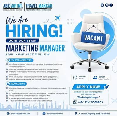 Required Female Marketing Manager