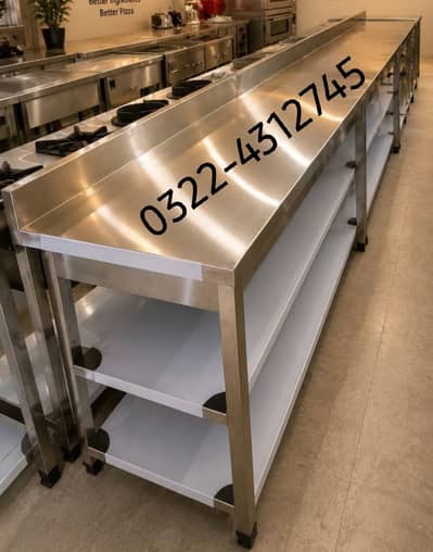 working table, deep fryer, pizza oven, dough machine, hot plate, bags