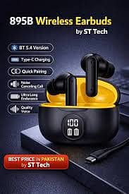 Premium Wireless Earbuds Black Yellow Bluetooth 5.3