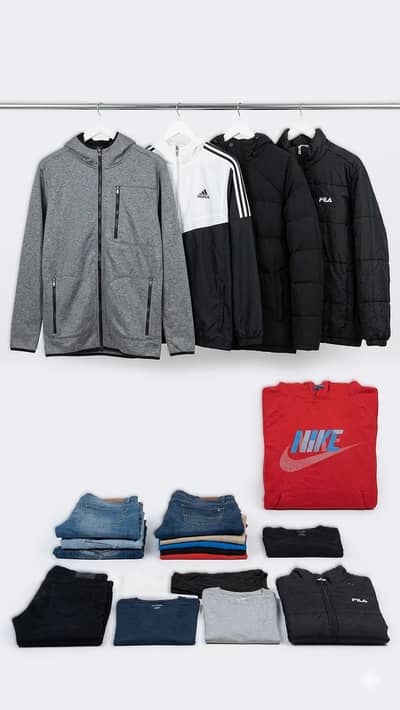 Mixed Branded Clothing Lot | Nike, Adidas, Fila Hoodies & Jeans per KG