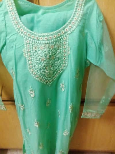 3 piece light green stitched dress
