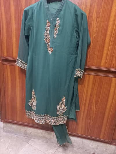 3 piece chiffon suit  with dabka and sitarat handwork