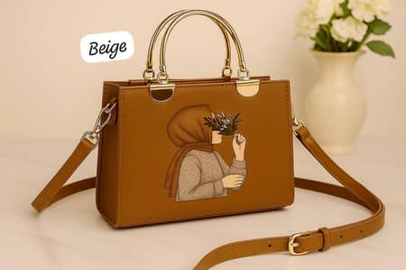 Elegant design handbag with hijabi girl art for women's